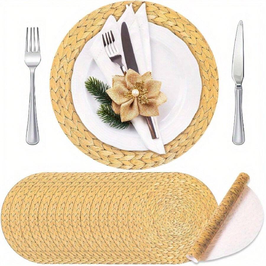 12/24/36/50pcs 12.99 Inch Rustic Woven Paper Placemats, Suitable For Summer, Spring, Autumn Wedding And Dinner, Farmhouse Table Decor, Easy To Clean