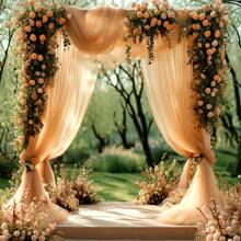 1pc Elegant Champagne Color Chiffon Sheer Curtain, Suitable For Indoor/Outdoor Party Atmosphere Decoration, Wedding Ceremony Decor - Champagne - View 13