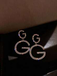 1 对水钻字母“G”吊坠耳环，夸张网络名人设计耳环，适合女士 - 金黃色 - 查看 4