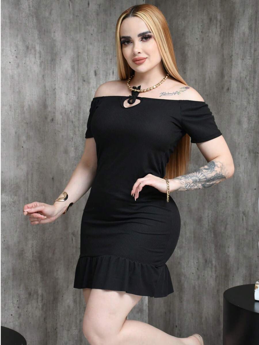 vestido basico primavera LisoCasualTelaBajo con volanteNudoCapas relajadasvestido basico