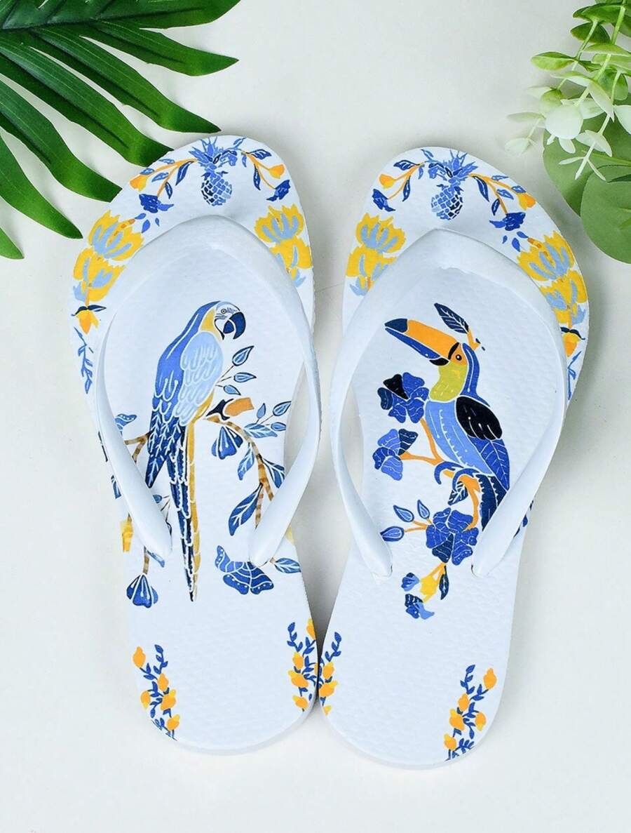Women's Customized Flip-Flop Sandal With Original Print - White/Macaw - View 1