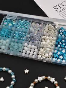 DIY Bracelet Making Kit, Decorative Beads In Blue Ocean Theme, High-End Elegant Bracelet Materials, Various Shaped Beads For Custom DIY, Includes Scissors And String, Boxed And Dust-Proof For Easy Storage,Back To School,School Supplies