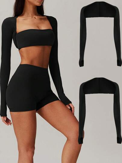 2pcs Women's Solid Color Shoulder & Arm Cover Sleeves, Sweat-Absorbing Sports Arm Sleeve, Sun Protection Shawl Sleeve For Outdoor Cycling, Thin