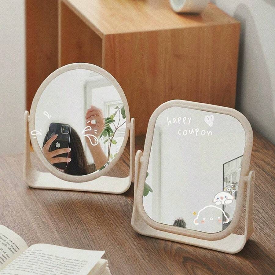 1PC Double-Sided Desktop Makeup Mirror - Stylish Standing Vanity Mirror For Dorm Room - Perfect For A Chic Beauty Routine