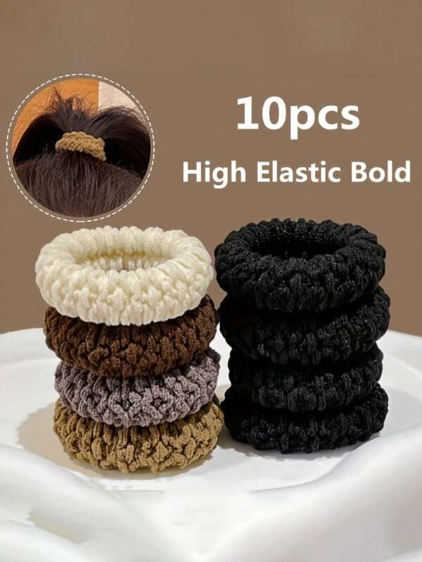 10pcs/Set High Elasticity Thick Headband Set For Women - Elegant Sweet Solid Color Scrunchies, Soft & Non-Tight Hair Styles, Suitable For Adults, Multiple Colors Available Back To School
