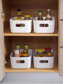 5/10pcs, Multi-Purpose Plastic Storage Bins With Handles , Kitchen Countertop Organizer For Spice Jars Seasoning Bottle, Versatile Organizer For Kitchen, Pantry, Cabinet, Bathroom, Bedroom, Living Room & Office Desk, Perfect For Cosmetics, Snacks, Etc - White - View 5