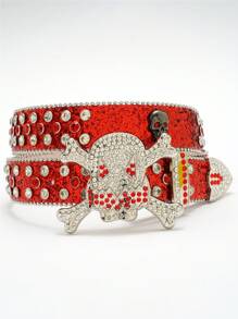 A Men's Solid Color Street Rhinestone Inlaid Fashionable Hip-Hop Skull Belt - Multicolor - View 4