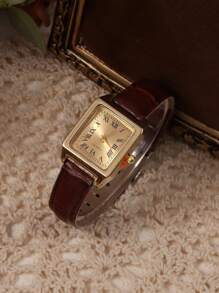 1/2pcs Vintage Elegant Women Quartz Watch Set, Square Dial Fashion Leather Band Watch, Suitable For Daily Wear, Formal Events And Holiday Decoration