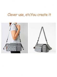 1pc Polyester Stroller Hanging Bag, Multi-Functional Mommy Bag, Stroller Organizer Bag With Bottle & Cup Holder, Baby Carriage Storage Bag, Blue - Multicolor - View 8