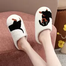 Women's Casual Thermal Lined Slippers With Strawberry Embroidery, Fashion House Slippers For Autumn/Winter