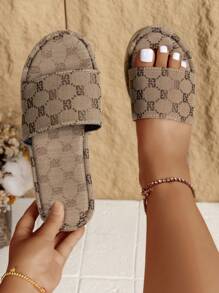 Women's Plus Size Khaki Thick Sole Platform Sandals, Ladies Wide Fit Summer Fashion Casual Slip-On Beach Shoes