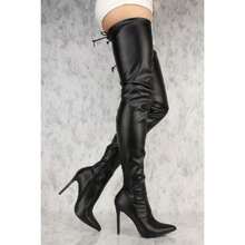 Nine West Liliana Gisele-50 BLACK Leather Stretchy Thigh High Pointy Stiletto Heel Boot (11)