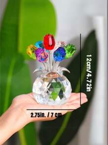 Colorful Rose Flower Crystal Figurine With Vase, Romantic Gifts For Mom On Anniversary Mother's Day Birthday, Handmade Crystal Flower Collectible, Home Table Decor ​For Mother's Day Wedding Anniversary, Home Decorations Mother's Day