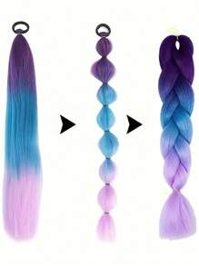 Synthetic 2PCS Color Braid Ponytail Extension With Elastic Tie Straight Hair Wrap Around Braid Ponytail - Two-Tone - View 6