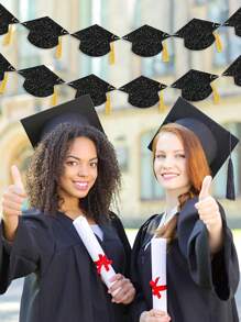 1 pieza Bandera decorativa para graduación 2025 con brillo, Felicitaciones Graduado, con borla, bandera de felicitaciones para fiesta de graduación universitaria