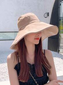 Sonnenhut für Damen mit breiter Krempe, wendbarer schwarzer Hut im koreanischen Stil, lässiger, eleganter Sonnenschutz-Fischerhut aus Polyester für die Mode, Frühling/Sommer