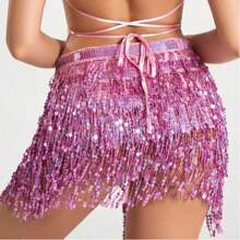 Outfits Belly Dance Glitter Sequins Tassel Skirts, Fashionable Dancing Waist Belt Skirts For Bellydance - Multicolor - View 13