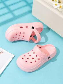 女士纯色时尚木屐 - 时尚镂空设计 - 透气花园和沙滩鞋 - 轻便、快干、防滑 - 非常适合夏季户外穿着 可爱凉鞋女士夏季新款户外防滑沙滩 EVA 包头拖鞋女士夏季室内防滑浴室淋浴休闲简约情侣人字拖 - 粉色 - 查看 4