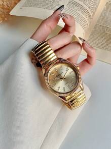1 pieza Reloj de cuarzo vintage para hombres y mujeres con esfera grande, manecillas, números arábigos y banda elástica