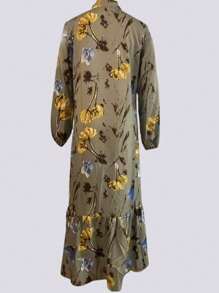 Bata tobillera con estampado floral elegante por toda la prenda, modesto estilo kaftan para mujeres