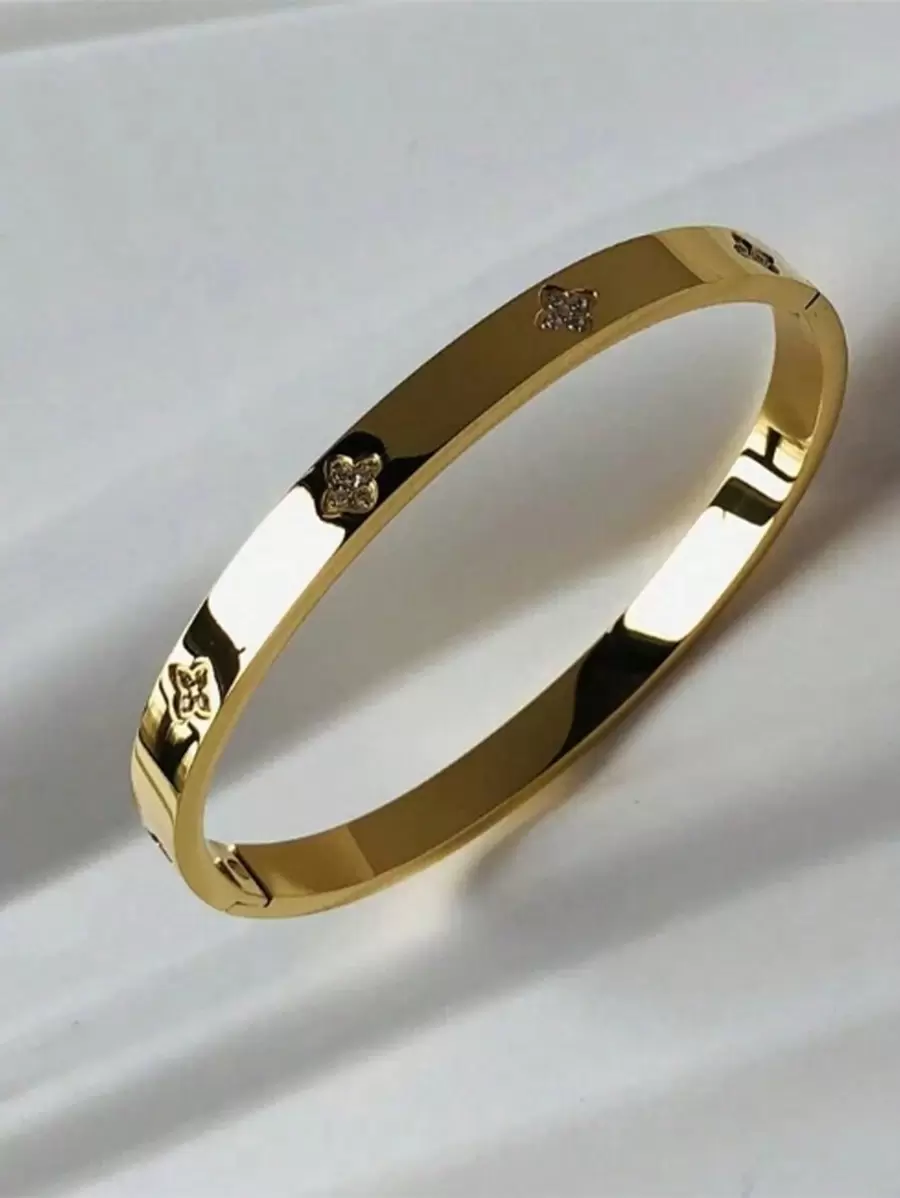 Vòng tay Cubic Zirconia nhiều màu chống thấm nước bằng thép không gỉ, vòng tay mở mạ 18k, trang sức thời trang cho nữ - Vàng - Xem 1