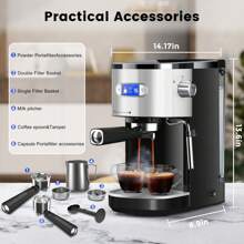 Havato Espresso Machine 20 Bar, Professional Espresso Maker With Milk Frothing Steam Wand, Compact Coffee Machine With 45oz Removable Water Tank For Cappuccino, Latte, Gift, Black