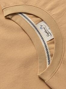 Lettering Slogan Print, Summer Graphic T-Shirt, Streetwear, Loose Casual Solid Color Round Neck Women's Top, 100% Cotton, Couple Style, Sports Running - Apricot King - View 3