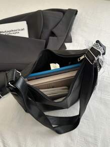 高品质时尚简约包包，女士包，休闲单肩包，大容量腋下包，复古多功能斜挎包 - 纯色，黑色，斜挎包，适合多种场合，拉链封口，涤纶内衬，无包边 - 黑色 - 查看 8