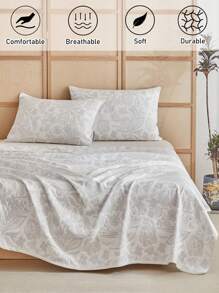 1pc Grey Botanical Floral Pattern Jacquard Polyester Quilt, Modern Style Luxury Bedspread For All Seasons - Grey - View 2