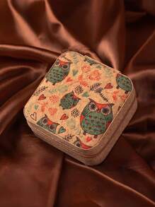 1个复古印花迷你首饰盒，可收纳耳环、戒指、项链，旅行收纳盒，优雅印花首饰盒，多功能首饰收纳盒 - 彩色 - 查看 17