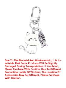 不锈钢卡通动物吊饰 - 可爱的小猫和鱼钥匙扣，带有微笑猫咪设计，是完美的复活节篮子填充物、母亲节礼物或猫咪爱好者、女性的生日惊喜 - 非常适合日常使用、旅行、学校和工作 - 銀色 - 查看 10