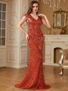 hezixi Đầm dạ hội sang trọng đính sequin lấp lánh, kiểu đuôi cá dài, đầm dự tiệc cưới, cocktail cao cấp, phù hợp cho khách mời dự đám cưới. - Màu Cam cháy - Xem 9