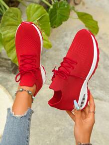 女士休闲透气减震步行鞋，时尚厚底运动鞋