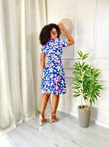 Flared Dress With Belt Midi Evangelical Fashion - 藍色 - 查看 4