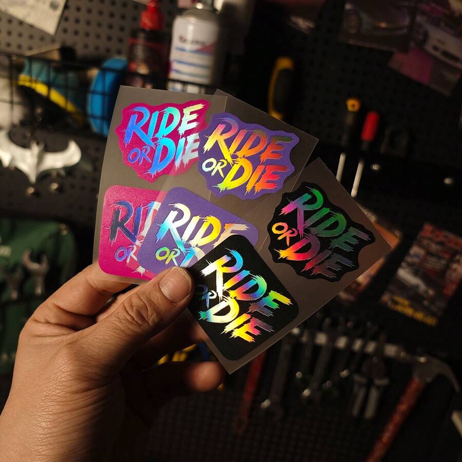 Bộ 2 miếng dán phản quang laser Ride Or Die cho khung xe đạp leo núi & xe đạp đường trường, miếng dán trang trí chuyển màu, hiệu ứng laser sáng tạo, miếng dán vinyl cho xe đạp, máy tính xách tay, máy tính