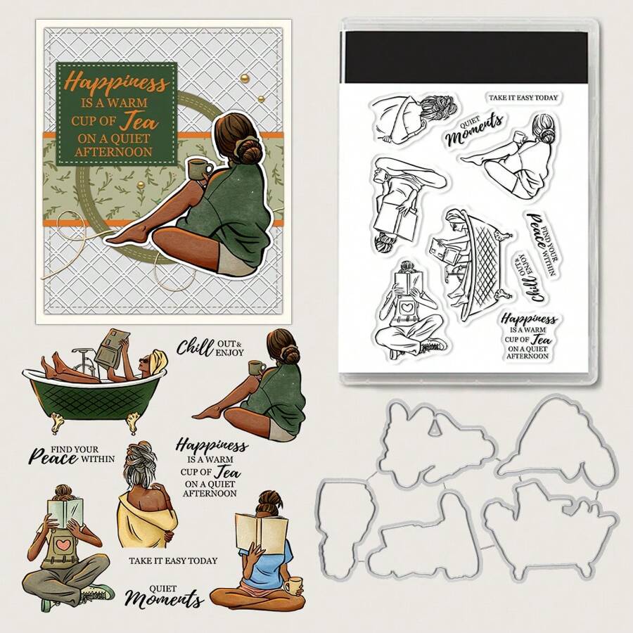 MangoCraft 透明印章切割模具套装，硅胶印章模具，用于装饰卡片、剪贴簿、时尚女孩生活模板 - 均碼 - 查看 1