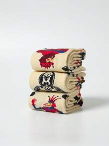 3 双女士时尚创意扑克袜，节日派对礼品袜，春夏季趣味袜，休闲艺术风格袜子，适合女性节日穿着 - 彩色 - 查看 9