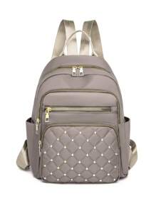 LECEY Malist Flower Embroidery Functional Backpack For Women, Business Casual Commuting Travel Backpacks, Cute Multi-Compartment Versatile Computer Daypack, Portable Campus School Bag For Junior High School And College Students - Grey - View 3