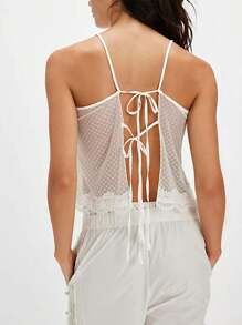 Women Y2k Lace Trim Camisole Sleeveless Spaghetti Strap V Neck Loose Crop Tank Cami Tops Backless Tie Up Going Out Shirts Tops 2000s Aesthetic Clothes Summer Streetwear - 白色 - 查看 3