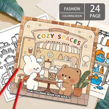 1 pieza Libro para colorear antiestrés para adultos, Tema: Patrones de espacio confortable, Nuevo lanzamiento 2025, Tamaño: 7,9*7,9 pulgadas, 24 páginas, Impresión de un solo lado, Regalo ideal para el Día de San Valentín, cumpleaños, Pascua y otras fiestas, Útil para relajarse, Día de la Madre, Regalo para mamá, Vuelta al cole, Útiles escolares