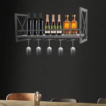 Eatssode Portabottiglie da parete con portabicchieri, portabottiglie in legno, portabottiglie da parete industriale per sala da pranzo, bar, cucina