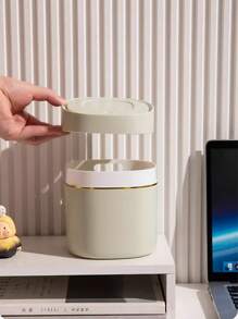 1PC Nordic Mini Tabletop Trash Can Household Kitchen Desk Trash Can With Lid Press Lid Debris Storage Clean Bin - Multicolor - View 9