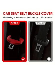 2pcs PU Leather Car Seat Belt Clip - Red Scratch-Proof Cover, Edged Stitching, Comfortable Vehicle Interior Accessories, Ensure And Durability, Car Seat Protection | Elegant Car Decor | PU Leather Clips, Seat Belt Covers - Multicolor - View 4