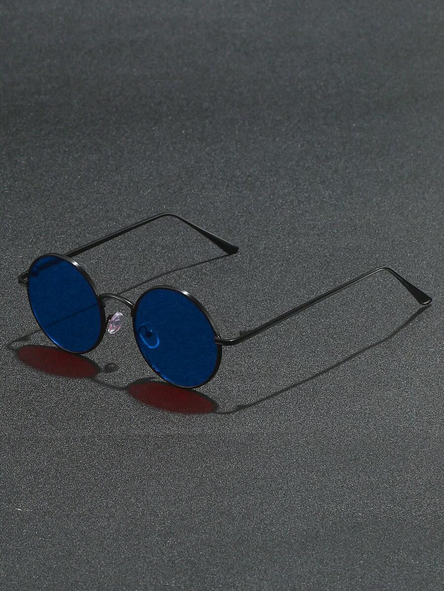 1 Pair Retro Round Metal Glasses For Men, For Summer Beach Vacation,Outdoor,Travel