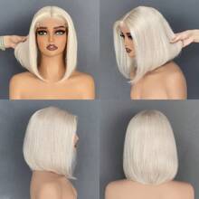 Glueless Platinum Blonde Bob Human Hair Wigs For Women Short Straight Bob 5x5 Lace Closure Wigs Ready To Wear Precut Lace Preplucked Natural Hair Line UHD Transaprent Lace Closure Wig 10 12 Inches 180% Density - Platinum Blonde - 查看 7
