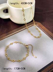 1 Set Minimalist Versatile 18K Gold Plated Hollow Four-Leaf Clover Necklace, Suitable For Women As Holiday Gift Or Daily Wear - Yellow Gold - View 8