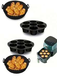4 件/2 件/1 件 7 杯硅胶松饼模具和空气炸锅内胆 - 不粘、可重复使用的圆形食物篮套装、不粘纸杯蛋糕盘，适用于微波炉厨房配件，适用于空气炸锅，适合大多数型号，非常适合家庭、厨房、露台、房车使用，无需电力 - 彩色 - 查看 15