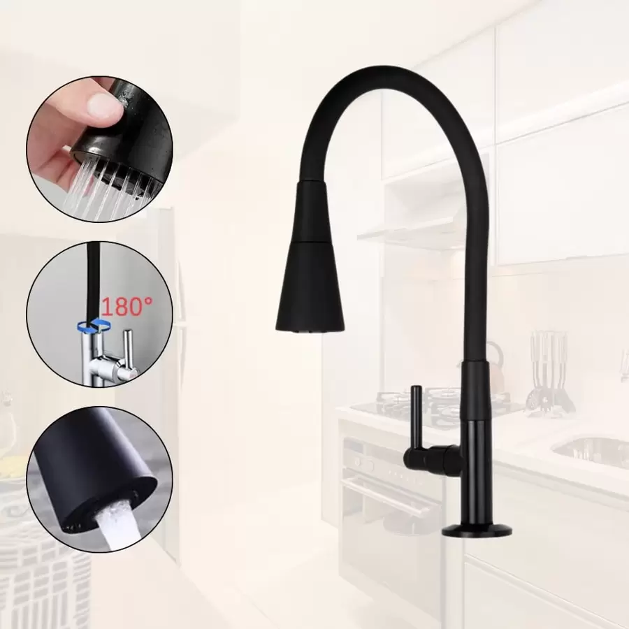 Flexible Kitchen Tap Various Models Countertop Or Wall Gourmet Black 1/4 Turn - 柔韌水龍頭.櫃檯上有淋浴噴頭 - 查看 1
