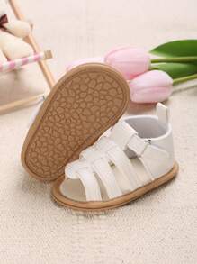 1 Pair White Summer PU Rubber Sole Anti-Slip Sandals For 0-1 Year Old Infant - White - View 3
