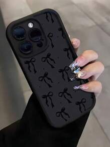 Funda de teléfono con nudo de lazo y diseño simple pintado de negro compatible con 16/15/XR/16 Pro Max/7P 8P/P12 Pro Max/P13 Pro Max/P14 Pro Max/P13/P14/P11/P12/P14, cubiertas suaves anti-caída para XS/S/XS Max/7 8 GES2, A03s, A03 Core, A04, A12, A13, A14, A21s, A22, A23, A24, A32, A33 A34, A5 A51 A52, A53, A54, estuches protectores de teléfono gruesos y con diseños encantadores